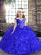 Enchanting Floor Length Royal Blue Pageant Dress for Teens Straps Sleeveless Lace Up