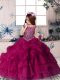 Floor Length Fuchsia Custom Made Pageant Dress Scoop Sleeveless Lace Up