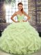 Fitting Sweetheart Sleeveless Lace Up Vestidos de Quinceanera Yellow Green Tulle