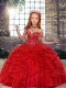 Luxurious Red Lace Up Little Girls Pageant Dress Wholesale Beading Sleeveless Floor Length