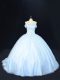 Extravagant Blue Off The Shoulder Neckline Beading Quinceanera Gown Sleeveless Lace Up