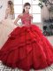 Red Lace Up Sweet 16 Dress Beading and Ruffled Layers Sleeveless Floor Length