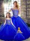 Royal Blue Sleeveless Beading and Ruffles Floor Length Sweet 16 Dresses