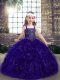Stylish Purple Organza Lace Up Kids Pageant Dress Sleeveless Floor Length Beading and Ruffles