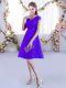 Captivating Purple Lace Up V-neck Lace Dama Dress for Quinceanera Lace Cap Sleeves