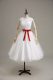 Fine White Tulle Clasp Handle Bridal Gown Short Sleeves Tea Length Lace and Belt
