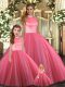Trendy Tulle Halter Top Sleeveless Backless Beading Quinceanera Dress in Coral Red