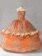 Deluxe Satin Sweetheart Sleeveless Lace Up Embroidery Vestidos de Quinceanera in Orange