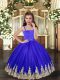 Sleeveless Floor Length Embroidery Lace Up Child Pageant Dress with Royal Blue