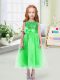 Green Sleeveless Sequins and Hand Made Flower Tea Length Toddler Flower Girl Dress