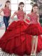 Beautiful Floor Length Lace Up Vestidos de Quinceanera Red for Sweet 16 and Quinceanera with Beading and Ruffles