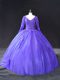 Eye-catching V-neck Long Sleeves Lace Up Quince Ball Gowns Purple Tulle