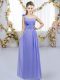 Affordable Lavender Empire Chiffon One Shoulder Sleeveless Hand Made Flower Floor Length Lace Up Wedding Guest Dresses