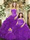 Purple Tulle Lace Up Strapless Sleeveless Floor Length Sweet 16 Quinceanera Dress Beading and Ruffles