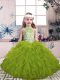 Luxurious Sleeveless Floor Length Beading and Ruffles Lace Up Girls Pageant Dresses with Olive Green