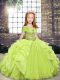 Graceful Ball Gowns Little Girls Pageant Dress Yellow Green Straps Organza Sleeveless Floor Length Lace Up
