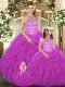 Decent Fuchsia Sleeveless Beading and Ruffles Floor Length Sweet 16 Dresses