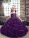 Eggplant Purple Ball Gowns Straps Sleeveless Tulle Floor Length Lace Up Beading and Ruffled Layers Little Girl Pageant Gowns