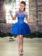 Ball Gowns Prom Party Dress Royal Blue Halter Top Tulle Sleeveless Mini Length Lace Up