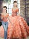Custom Made Beading and Ruffled Layers Quinceanera Gown Peach Lace Up Sleeveless Brush Train