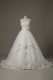 Great White Sleeveless Tulle Brush Train Lace Up Wedding Dresses for Wedding Party