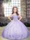 New Arrival Lavender Tulle Lace Up Straps Sleeveless Floor Length High School Pageant Dress Beading