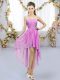 Lilac Lace Up Dama Dress for Quinceanera Beading Sleeveless High Low