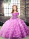 Cute Lilac High School Pageant Dress Organza Brush Train Sleeveless Beading and Ruffled Layers