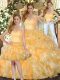 Gold Three Pieces Organza Sweetheart Sleeveless Beading and Ruffles Floor Length Lace Up Quinceanera Gowns