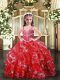 Perfect Red Ball Gowns Organza Straps Sleeveless Beading Floor Length Lace Up Girls Pageant Dresses