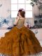 Amazing Sleeveless Organza Floor Length Zipper Little Girls Pageant Dress Wholesale in Brown with Beading and Pick Ups