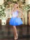 Dramatic Blue Ball Gowns Sweetheart Sleeveless Tulle Mini Length Lace Up Beading Custom Made