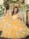 Floor Length Ball Gowns Sleeveless Gold Little Girl Pageant Gowns Lace Up
