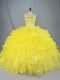 Ball Gowns Sweet 16 Dress Yellow Strapless Organza Sleeveless Asymmetrical Lace Up