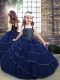 Navy Blue Little Girls Pageant Dress Party and Military Ball and Wedding Party with Beading Straps Sleeveless Lace Up