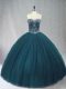 Designer Ball Gowns Quinceanera Dresses Peacock Green Sweetheart Tulle Sleeveless Floor Length Lace Up