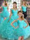 Sleeveless Floor Length Beading Lace Up Quinceanera Gown with Aqua Blue