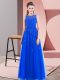 Exceptional Blue Empire Scoop Sleeveless Tulle Floor Length Side Zipper Beading Homecoming Dress