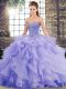 New Style Sleeveless Beading and Ruffles Lace Up Ball Gown Prom Dress with Lavender Brush Train