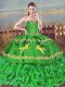 Green Sweetheart Neckline Embroidery and Ruffled Layers Sweet 16 Quinceanera Dress Sleeveless Lace Up