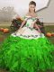 Shining Organza Off The Shoulder Sleeveless Lace Up Embroidery and Ruffles Ball Gown Prom Dress in Green
