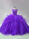 Unique Brush Train Ball Gowns 15th Birthday Dress Purple Scoop Organza Sleeveless Lace Up