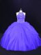 Halter Top Sleeveless Quinceanera Dresses Floor Length Beading Purple Tulle