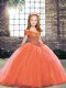 Floor Length Orange Red Little Girls Pageant Dress Tulle Sleeveless Beading