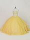 Pretty Floor Length Ball Gowns Sleeveless Gold Ball Gown Prom Dress Lace Up