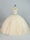 Champagne Sleeveless Beading Floor Length Quinceanera Gown