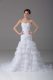 Sleeveless Brush Train Lace Up Beading and Ruffled Layers Bridal Gown