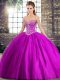 New Arrival Purple Lace Up Sweetheart Beading Quinceanera Gown Tulle Sleeveless Brush Train