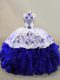 Blue And White Halter Top Lace Up Embroidery and Ruffles 15 Quinceanera Dress Sleeveless
