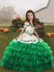 Sleeveless Organza Floor Length Lace Up Glitz Pageant Dress in Green with Embroidery
